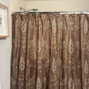 Waverly Shower Curtain Tan Brown & Gold Paisley Peacock Print 69” W x 72” Long